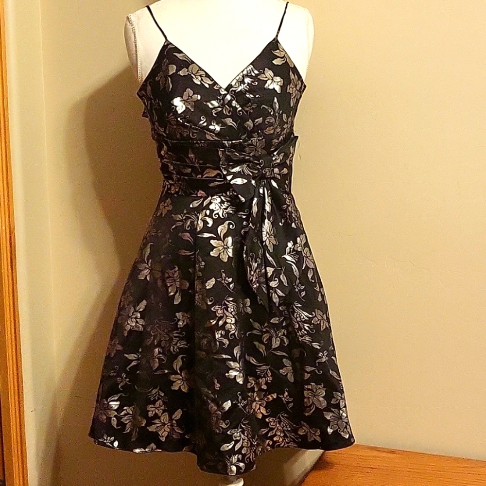 Black and silver brocade pinup Pin-up A-line Fit And Flare Semi Formal dress